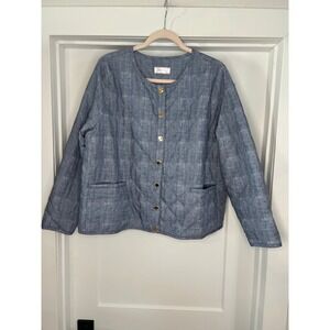 Stella Parker Blue Quilted Chambray Jacket Pockets Womens XL Coastal Grandma 90s